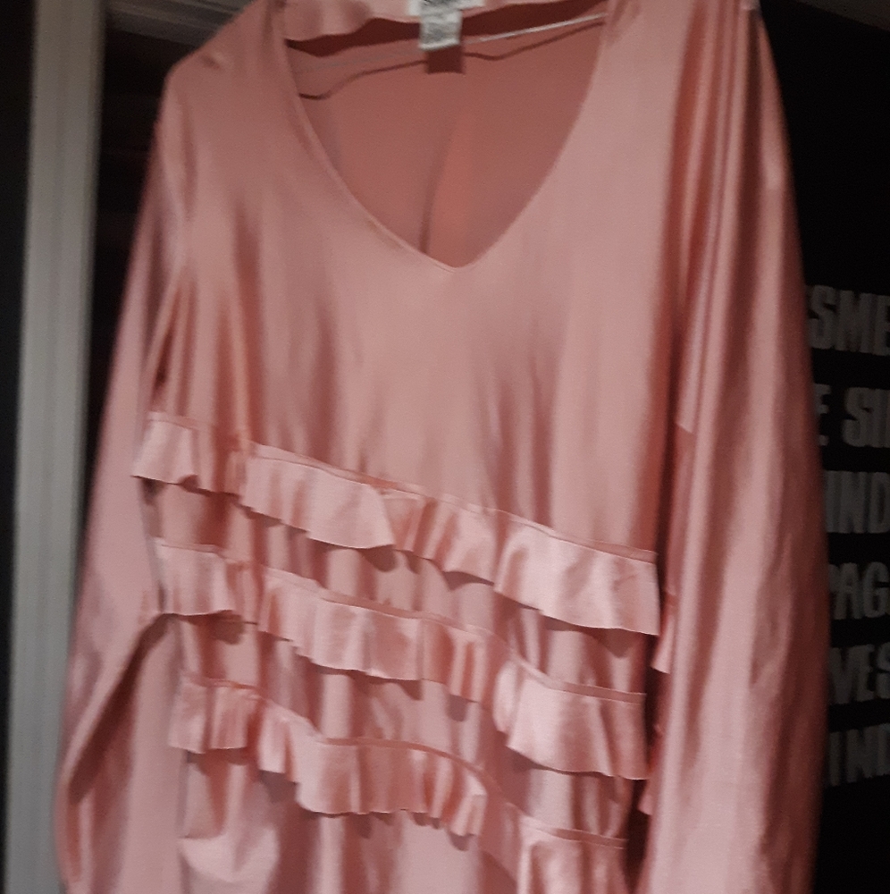 Shiny blush ruffle blouse